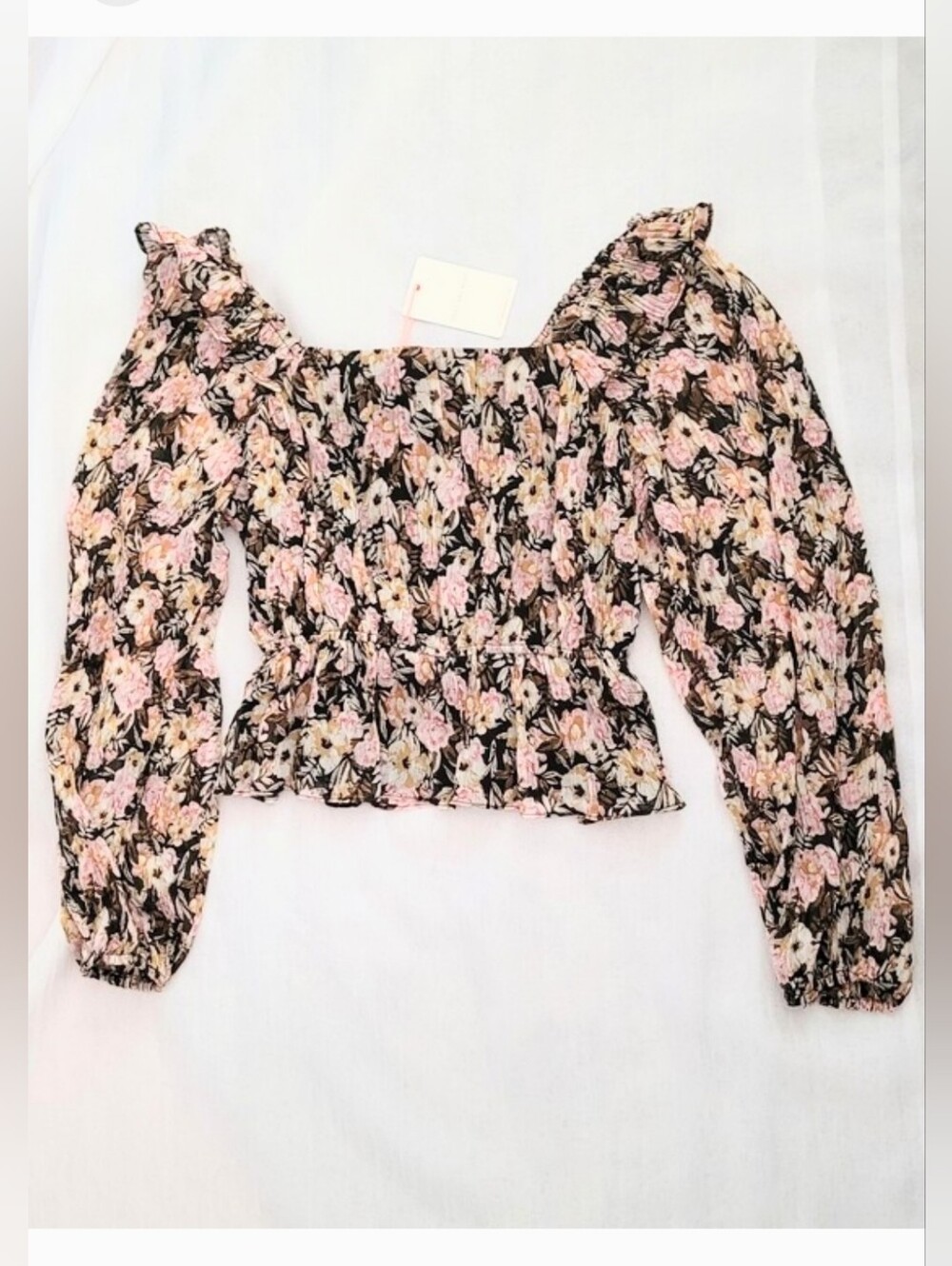 NWT!Fall Y2k Chic Floral Boho Top Cottagecore Women's Peasant Crop Blouse XS